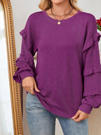 Ruffled Long Sleeve Knit T-Shirt