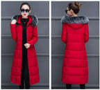 Hooded Padded Jacket with Fur Collar and Color Block