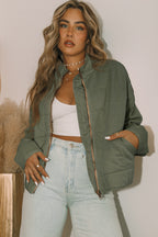 Khaki Zip-Up Pocket Quilted Jacket