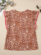 Leopard Print Smocked Notched Blouse