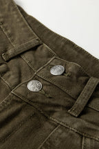 Jungle Green Double Waistband Loose Straight Jeans