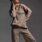 Women’s Fall Winter Two-Piece Set – Loose Collar Sweater Casual Outfit