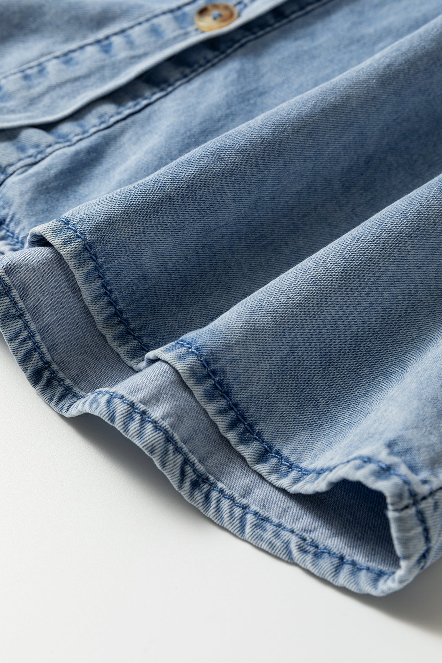 Beau Blue Ruffled Peter Pan Collar Western Denim Shirt