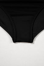 Black Plus Size Textured Scalloped Trim Swim Dress with Panty