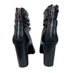 FSJ Womens Size 8 Black 4" Chunky Heel Ankle Boots Round Peep Toe Back Zip Shoes