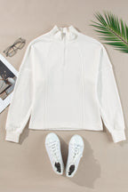 Fushia Zipper Collared Drop Shoulder Plain Sweatshirt