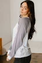Rose Stripe Raglan Patchwork Long Sleeve Tee