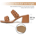 Athlefit Womens 8.5 Chstnut Brown Braided 2.5" Block Heel Sandals Open Toe Shoes