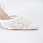 Lhamo Latso Womens Size 6.5 White Lace Mesh Pointy Toe 4" Heel Slingback Shoes