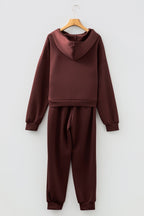 Chicory Coffee Button Drawstring Cropped Hoodie Jogger 2pcs Set