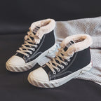 Women’s Warm Black Winter Thick Flat High-Top Velvet Canvas Shoes