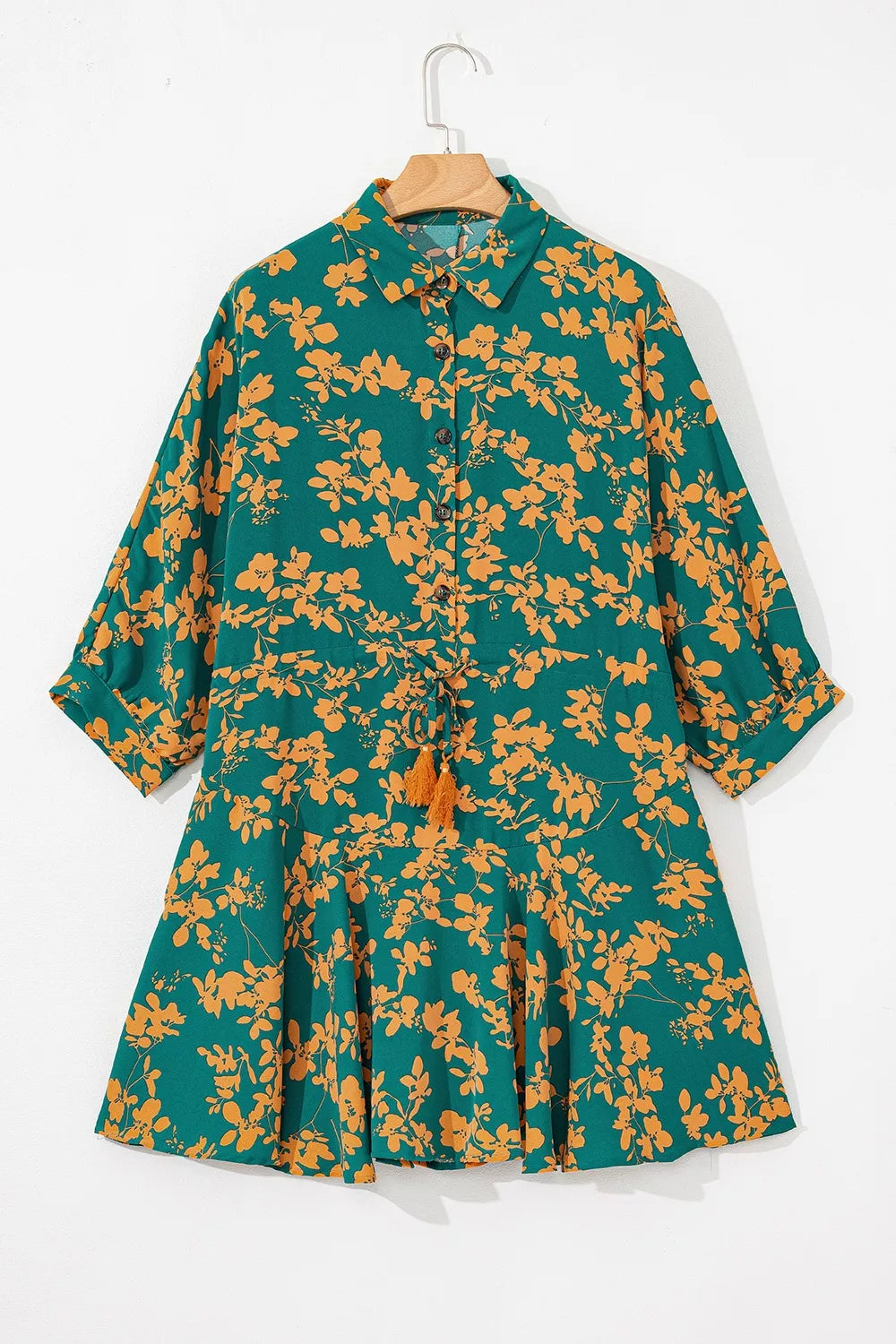 Printed Ruffled Hem Button Front Dress