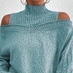 Women's Cold Shoulder Sweater - High Neck Cut Out Pullover Long Sleeve