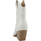 Soda BLAZING Women Size 7.5W Wide White Faux Leather 2.5" Heel Cowboy Boot Shoes