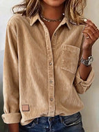 Womens Loose-fitting Cardigan Long-sleeve Button-up Shirt