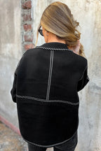 Black Contrast Trim Button up Sweater Cardigan