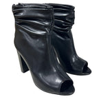 FSJ Womens Size 8 Black 4" Chunky Heel Ankle Boots Round Peep Toe Back Zip Shoes