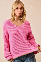 BiBi V-Neck Sweater with Colorful Trim