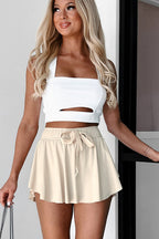 Sky Blue Drawstring High Waist Lined Tennis Skort