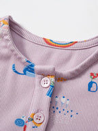 Children's Cartoon Print Button Front Casual Dress
