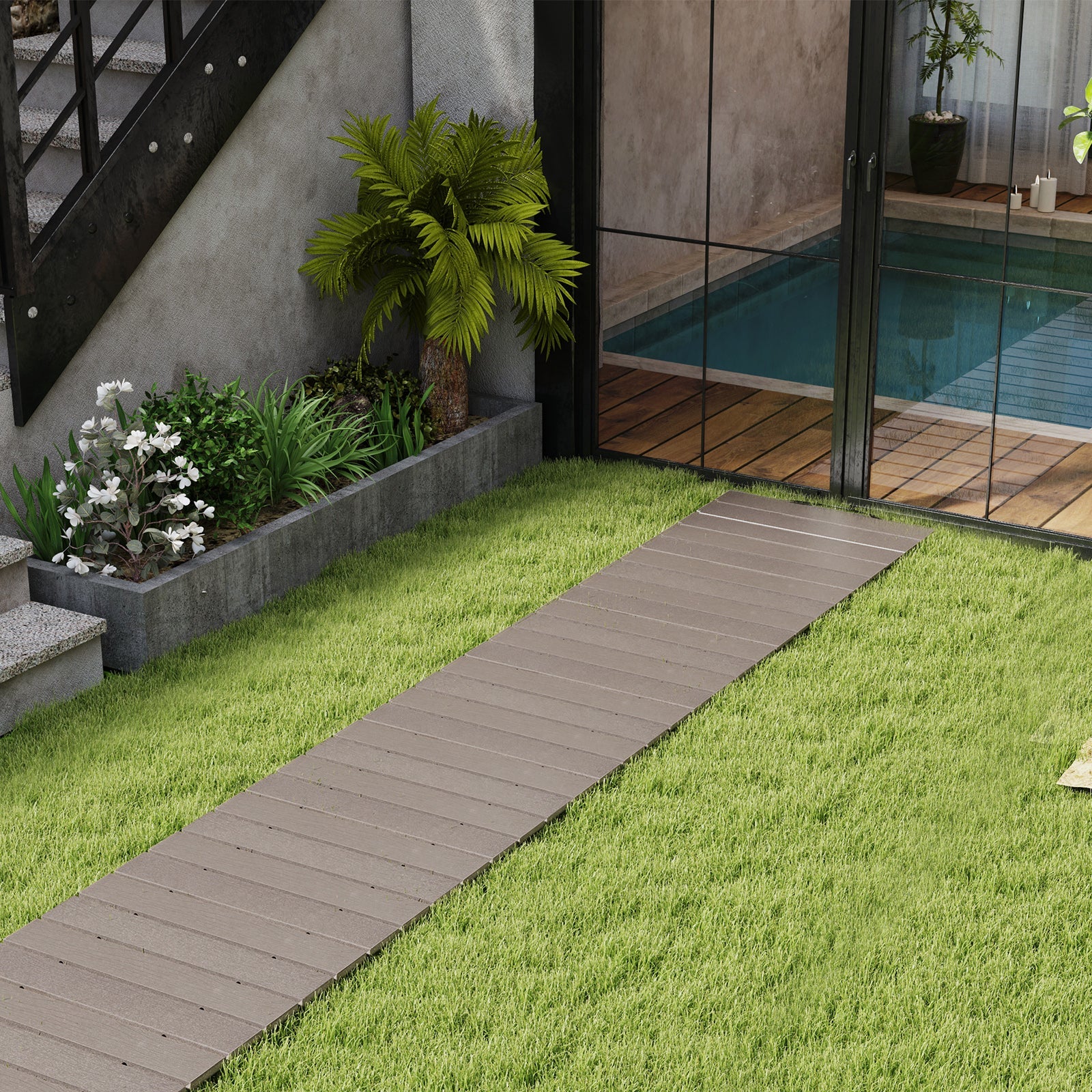 8 Ft Outdoor Garden Pathway Patio Roll Out Straight Walkways with Metal Wire Connection
