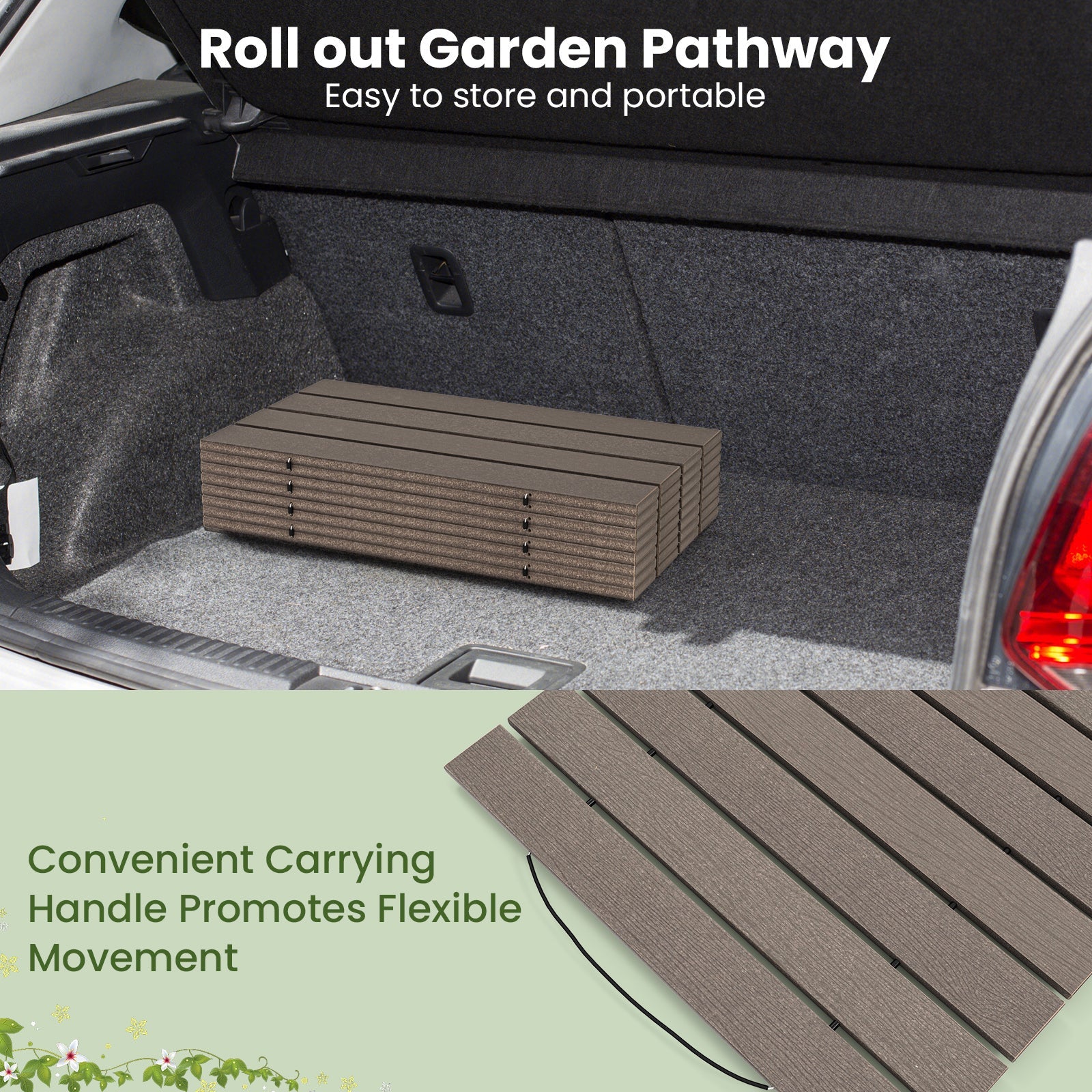 8 Ft Outdoor Garden Pathway Patio Roll Out Straight Walkways with Metal Wire Connection