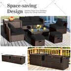 8 Pieces Patio Space-Saving Rattan Furniture Set with Storage Box and Waterproof Cover-Gray