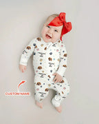 Custom Dogs Photo "Protected By" Bamboo Convertible Zippered Romper