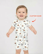 Custom Dog Photo Pattern "Protected By" Bamboo Shorty Zippered Romper