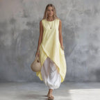Solid-Color Sleeveless Loose-Fit Dress With Patch Pockets