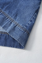 Blue Short Sleeve Collared Chest Pocket Denim Mini Dress