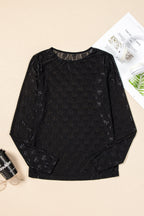 Pink Mesh Bow Pattern Long Sleeve Top