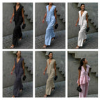 Women’s Cotton V-Neck Sleeveless Vest and Wide-Leg Pants Set