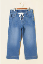 Light Blue Acid Wash Contrast Lace-up Plus Size Jeans