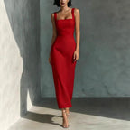 Square Neck Sling Dress – High Waist Midi Dress