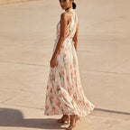 Women's Halterneck High-Waist Swing Dress – Floral & Solid Prints