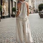 Halterneck Loose Two-Piece Set | Pleated Asymmetric Pocket Set