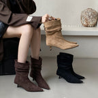 Pointed Toe Mid-Calf High Heel Boots for Women