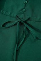 Blackish Green Solid Long Sleeve Button V Neck Tiered Maxi Dress