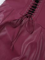 Sleeveless Faux Leather Bodycon Maxi Dress with Back Lace Up