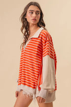 BiBi Stripe Knit Loose Fit Top With Cut Edge Detail