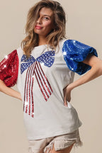 BiBi Sequin American Flag Bow Top