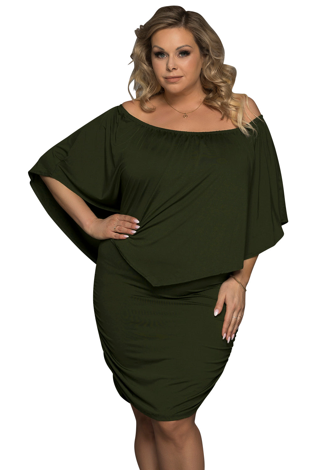 Plus size  Dressing Layered Fiery Red Mini Poncho Dress