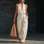 Women's Knitted V-Neck Slim-Fit Cropped Jumpsuit