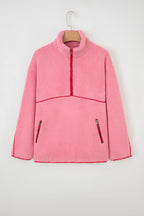 Strawberry Pink Long Sleeve Kangaroo Pocket Sweatshirt
