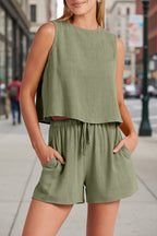 Women's Sleeveless Top & Wide-Leg Shorts Set – Retro Street Style