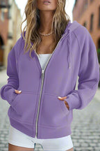 Women’s Zip Up Crop Sweatshirt – Fleece Lined Casual Hoodie