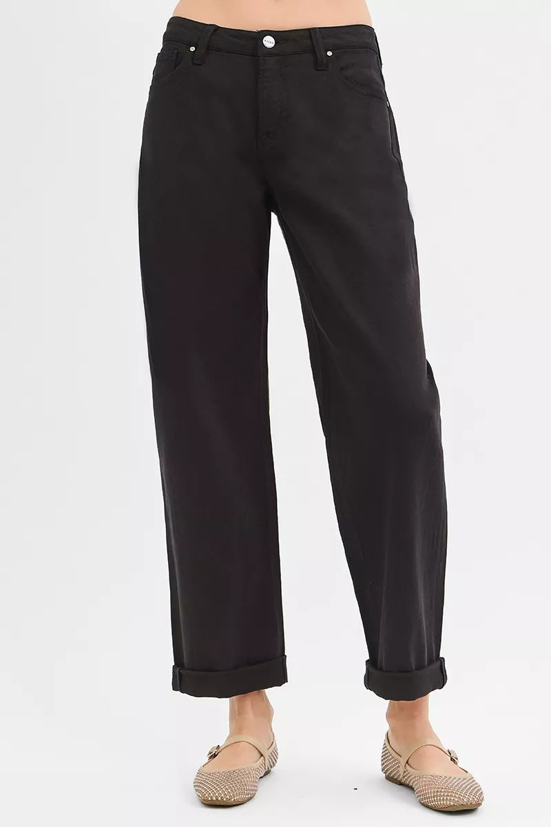 RISEN Tummy Control Mid Rise Ankle Barrel Relaxed Baggy