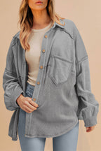 Black Waffle Knit Patchwork Exposed Seam Loose Shacket