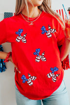 Black Patriotic Sequin Balloon Puppy Graphic Crewneck Tee